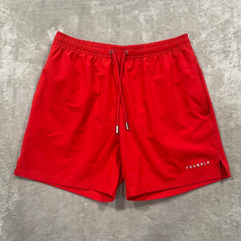 YoungLA Swim Trunks Mens Medium Red Board Shorts Mesh Elastic Drawstrings